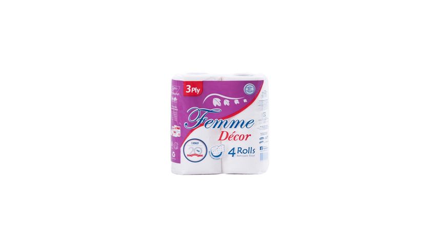Femme D̩cor 3 Ply Bathroom Tissue 4 Rolls