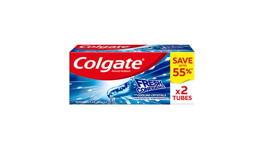 Colgate Fresh Confidence Peppermint Ice Toothpaste for Fresh Breath 120g Twin Pack