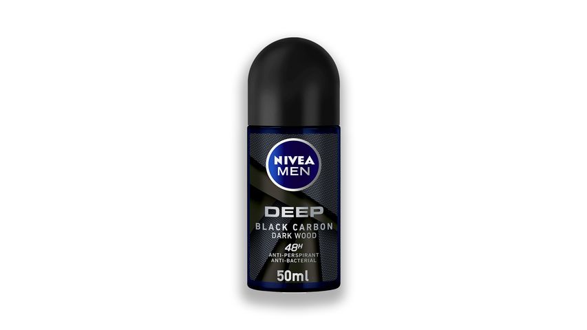 Nivea Men Deep Black Carbon, Antiperspirant For Men, Antibacterial, Roll On 50 ml