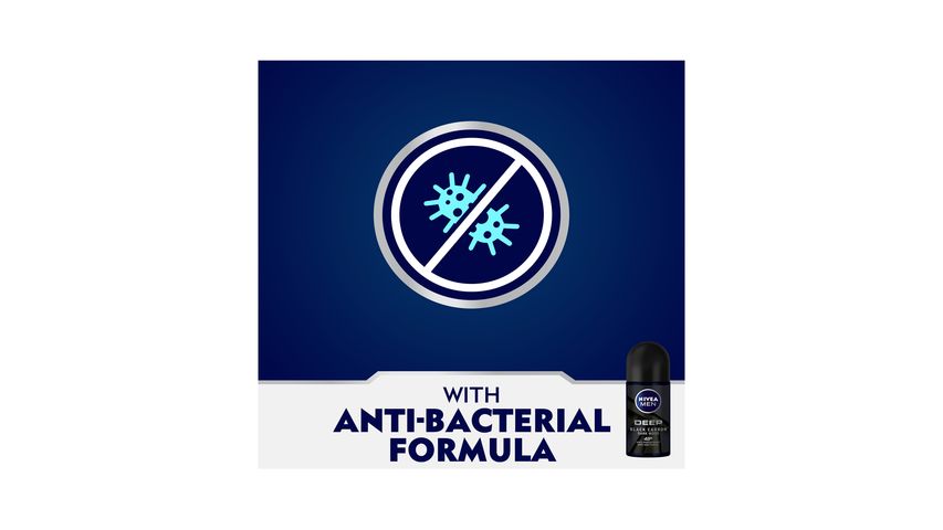 Nivea Men Deep Black Carbon, Antiperspirant For Men, Antibacterial, Roll On 50 ml