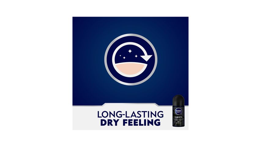 Nivea Men Deep Black Carbon, Antiperspirant For Men, Antibacterial, Roll On 50 ml