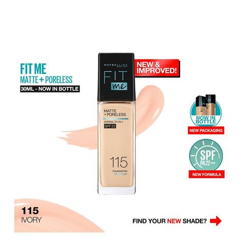 Maybelline New York Fit Me Matte Poreless Liquid Foundation Spf 22 #115 Ivory 30 ml