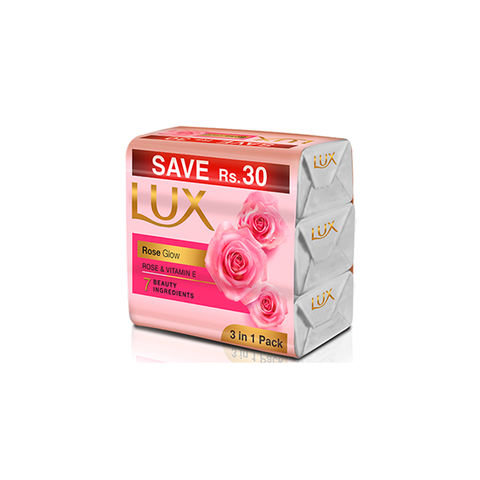 LUX ROSE PINK SOAP BAR 130G TRIO
