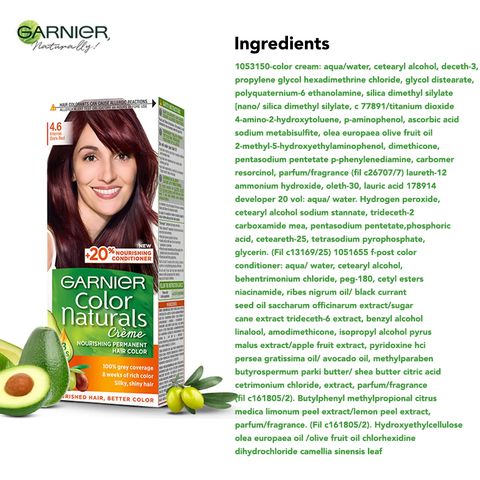 Garnier Color Naturals Hair Color # 4.6 Intense Dark Red Enriched With 3 Essential Oils