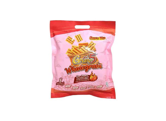 Snek Ku Grain 5 Wholegrain - Fire Chicken Flavoured Snack 8 x 14g
