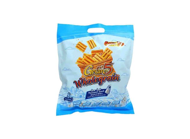 Snek Ku Grain 5 Whole Grain - Sea Salt Flavoured Snack 8 x 14g