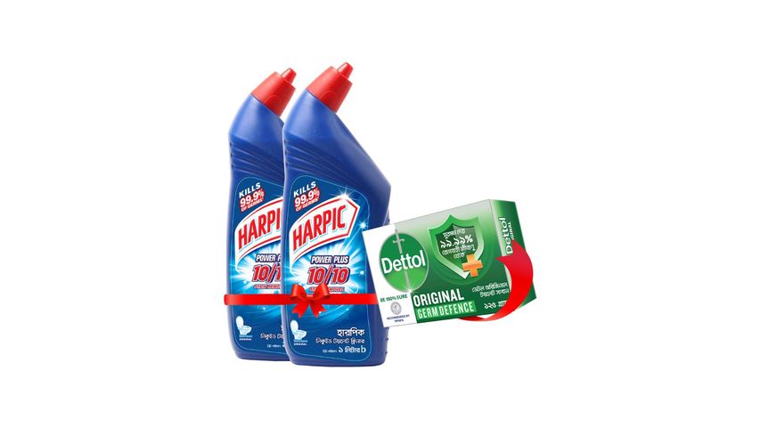 (Buy & Get Free) Buy 2pcs Harpic Toilet Cleaning Liquid 1L & Get Dettol Soap Original Germ Defence 125g 1pc Free