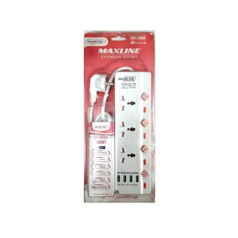 Maxline Extension Socket Ml 704 3m Line 4 Usb 2400ma 1 Piece