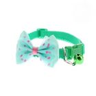 Bow Collar With Bell Cat Pet Adjustable Collars Green 1 Piece