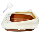 Cat Ear Semi Enclosed Premium Litter Box With Scoop White Coffee 1 Piece