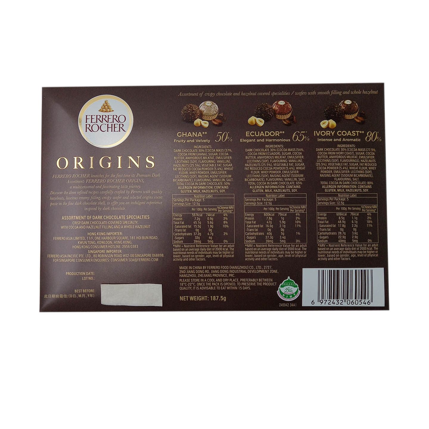 Ferrero Rocher Origins Premium Dark Chocolate T15 187.5g delivery