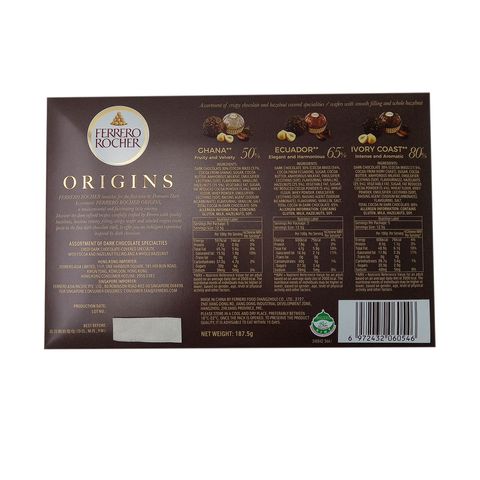 Ferrero Rocher Origins Premium Dark Chocolate T15 187.5g