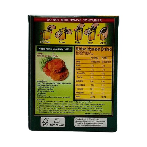 Del Monte Tetra Packs Whole Kernel Corn 380g
