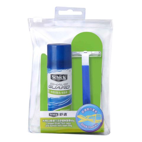 Schick Travel Set (Exacta II Blue 1 Piece + Mini Foam) 1 Pack