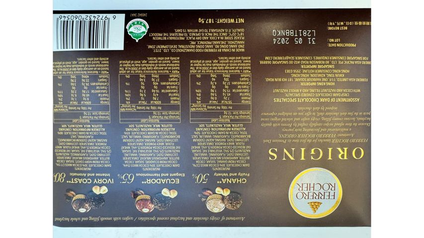 Ferrero Rocher Origins Premium Dark Chocolate T15 187.5g