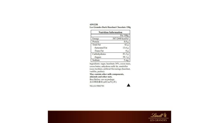Lindt Les Grandes Dark Hazelnut 150g