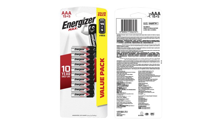 Energizer Max Alkaline Battery AAA 20 Pieces