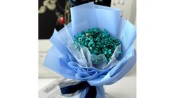 Baby Breath Flower Bouquet Gift Valentine Birthday Anniversary Surprise Door Gift Convocation Event (Ocean Blue) 1 Bouquet