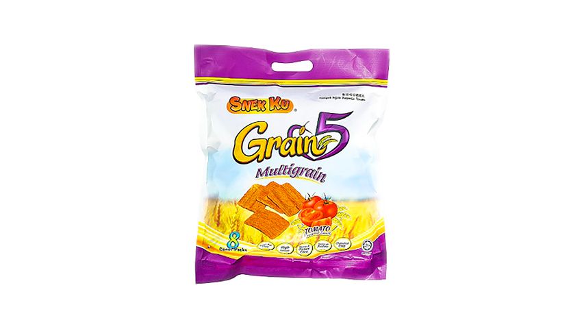 Snek Ku Grain 5 Multigrain Tomato Flavoured Snack 8 x 16g