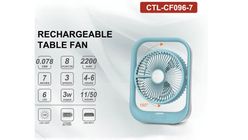 19141802 Lontor Blue Colour Ctl-Cf096 7Inches Rechargeable Protable Fan 3Speeds/12W/6Led/USB Input 1 Piece