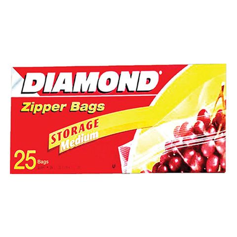 Diamond Zipper Medium Bags 25 Pieces (20.3cm x 17.7cm) (Imported)
