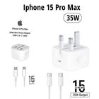iPhone 15 Pro Max 3 Pin (UK Pin) 35W USB-C Power Adapter with USB-C to C Cable 1 Piece