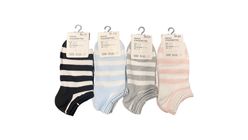 Miniso Women's Striped Low-cut Socks Blue 3 Pairs 1s 6931798895575