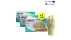 Assure Latex Examination Gloves Powdered (S) 3 Boxes x 100pcs