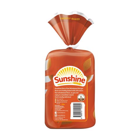 Sunshine Extra Fine Wholemeal Burger Buns 220g