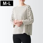 女有機棉粗織天竺船領七分袖T恤灰橫紋 M-L #4550344778647