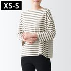 女有機棉粗織天竺船領七分袖T恤灰橫紋 XS-S #4550344778654