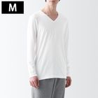 男棉混保暖V領長袖T恤白色M #4550583070557