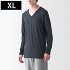 男棉混保暖V領長袖T恤深灰XL #4550583073411