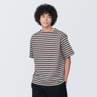 男有機棉水洗粗織船領五分袖T恤深棕紋樣XS #4550583722500