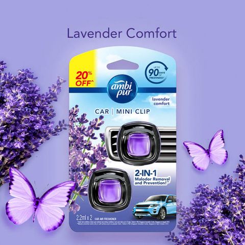 Ambi Pur Lavender Comfort Car Air Freshener Mini Clip | 2 x 2.2 ml
