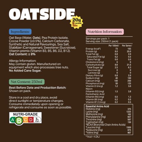 Oatside Protein Oat Milk Chocolate 250ml