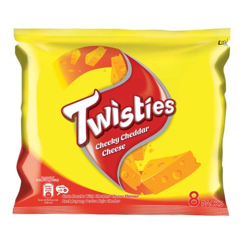 Twisties Cheeky Cheddar Cheese Cheese Flavoured Corn Snacks Multipack 8 x 13g