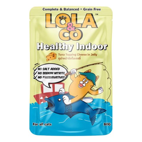 Lola & Co Healthy Indoor Pouch Tuna Topping Cheese In Jelly For All Cats 80g 