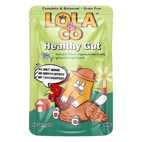 Lola & Co Healthy Gut Pouch Tuna & Chicken Topping Surimi In Jelly For All Cats 80g