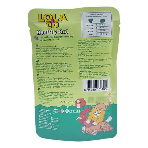 Lola & Co Healthy Gut Pouch Tuna & Chicken Topping Surimi In Jelly For All Cats 80g