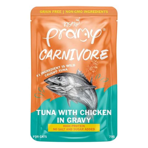 Pramy Carnivore Pouch Tuna With Chicken In Gravy For All Cats 70g 