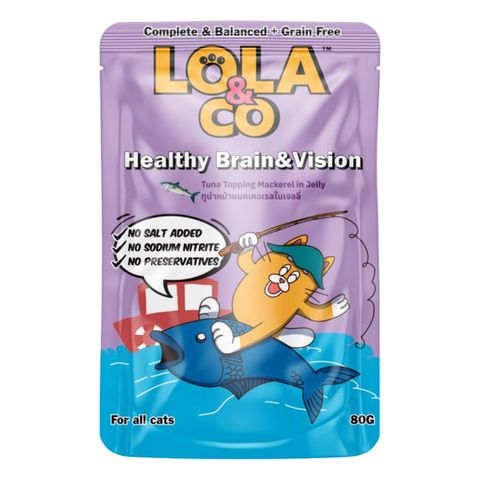 Lola & Co Healthy Brain & Vision Pouch Tuna Topping Mackerel In Jelly For All Cats 80g