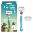 Gillette Venus Miami Sunrise Deluxe Smooth Sensitive (1 Premium Razor Handle + 2 Blades Refills) 1 Set