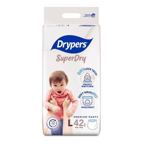 Drypers Superdry Premium Pants Baby Diaper (9-14kg) L 42 Pieces