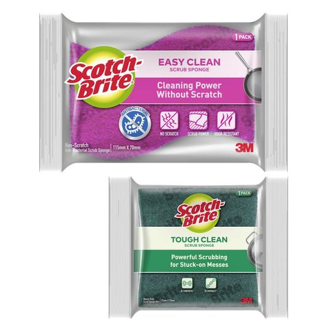 Scotch-Brite (Easy Clean Scrub Sponge Anti-bacterial + Tough Clean Scrub Sponge Mini) 1 Set