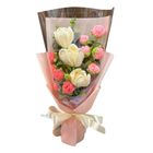 Crochet 3 White Tulip with Pink Rose Spray 1 Bouquet