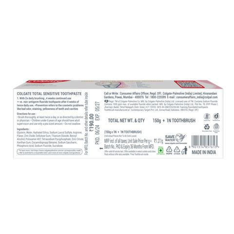 Buy Colgate Total Sensitive Toothpaste 150g & Get Toothbrush 1 Piece