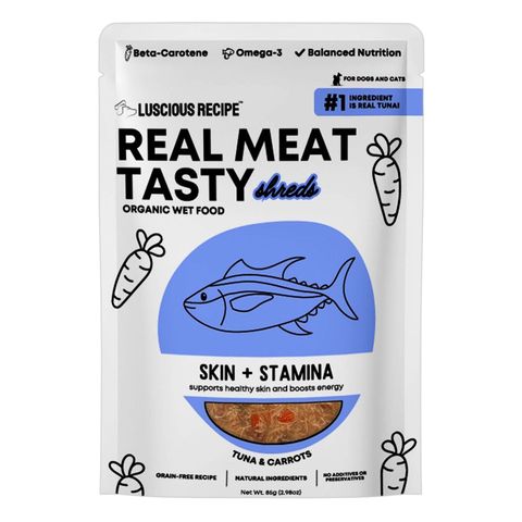 Luscious Recipe All Natural Real Meat Tasty Wholemeal Wet Food Pouch for Dogs and Cats Tuna & Carrots 85g