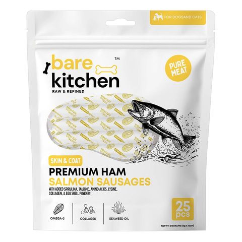 Bare Kitchen Pure Meat Premium Ham Fresh Salmon Sausages 25 x 15g