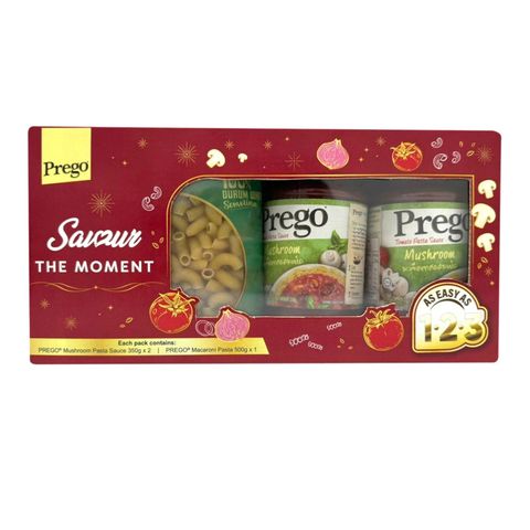 Prego Tomato Pasta Sauce (Mushroom Jar Twin Pack 2 x 350g + Free Prego Macaroni 500g) 1 Set